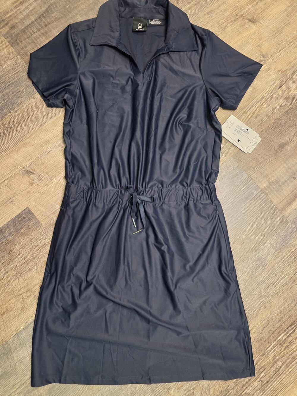 Spyder Size S Navy Blue Activewear Dress Collared Drawstring Pockets NWT